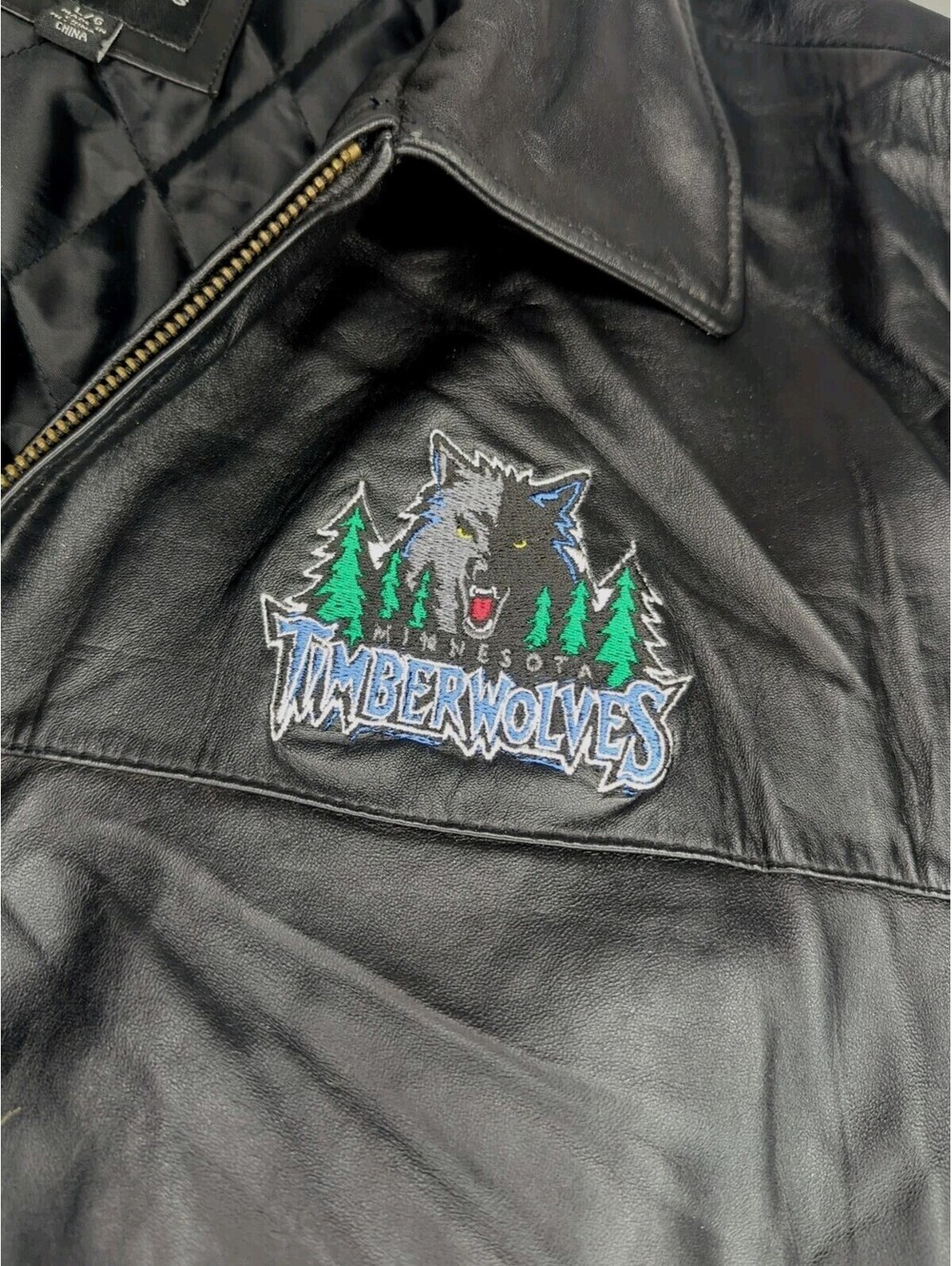 G-III Carl Banks Minnesota Timberwolves Leather Jacket Mens Large Black Rare NBA